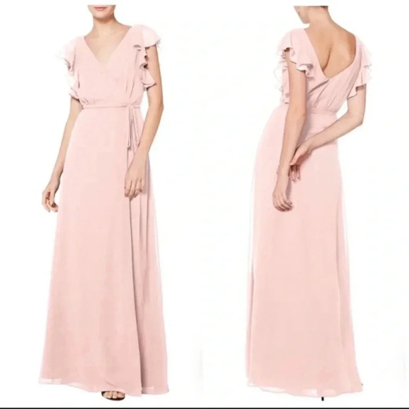 LEVKOFF Pink Ruffle Sleeve Chiffon Wrap Gown Size 10 NWT - Picture 1 of 7
